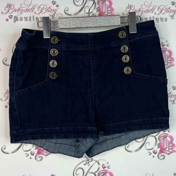 Express jeans shorts buttons nautical sailor Black High Waist Buttoned Shorts - Picture 1 of 9